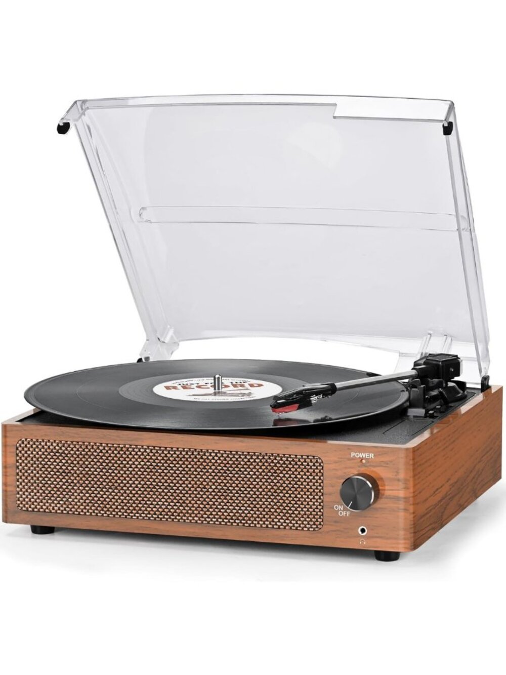 Vintage Retro Vinyl Record Player with Speakers - Classic Brown Turntable